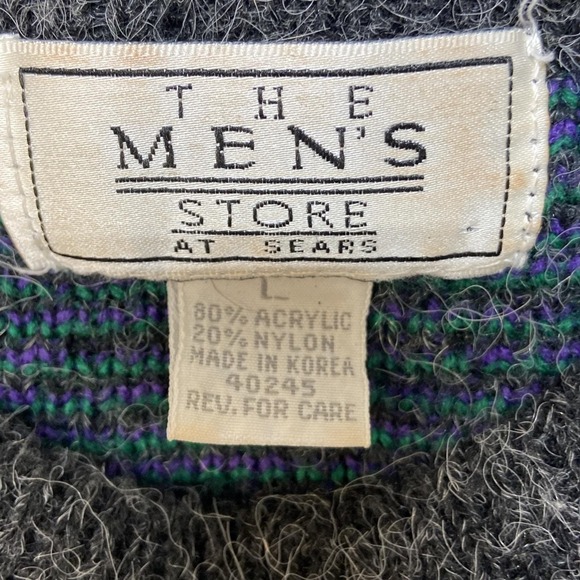 Vintage Sears The Men's Store Crew Neck Sweater Sz Large Green Geometric 90s USA - Picture 6 of 8